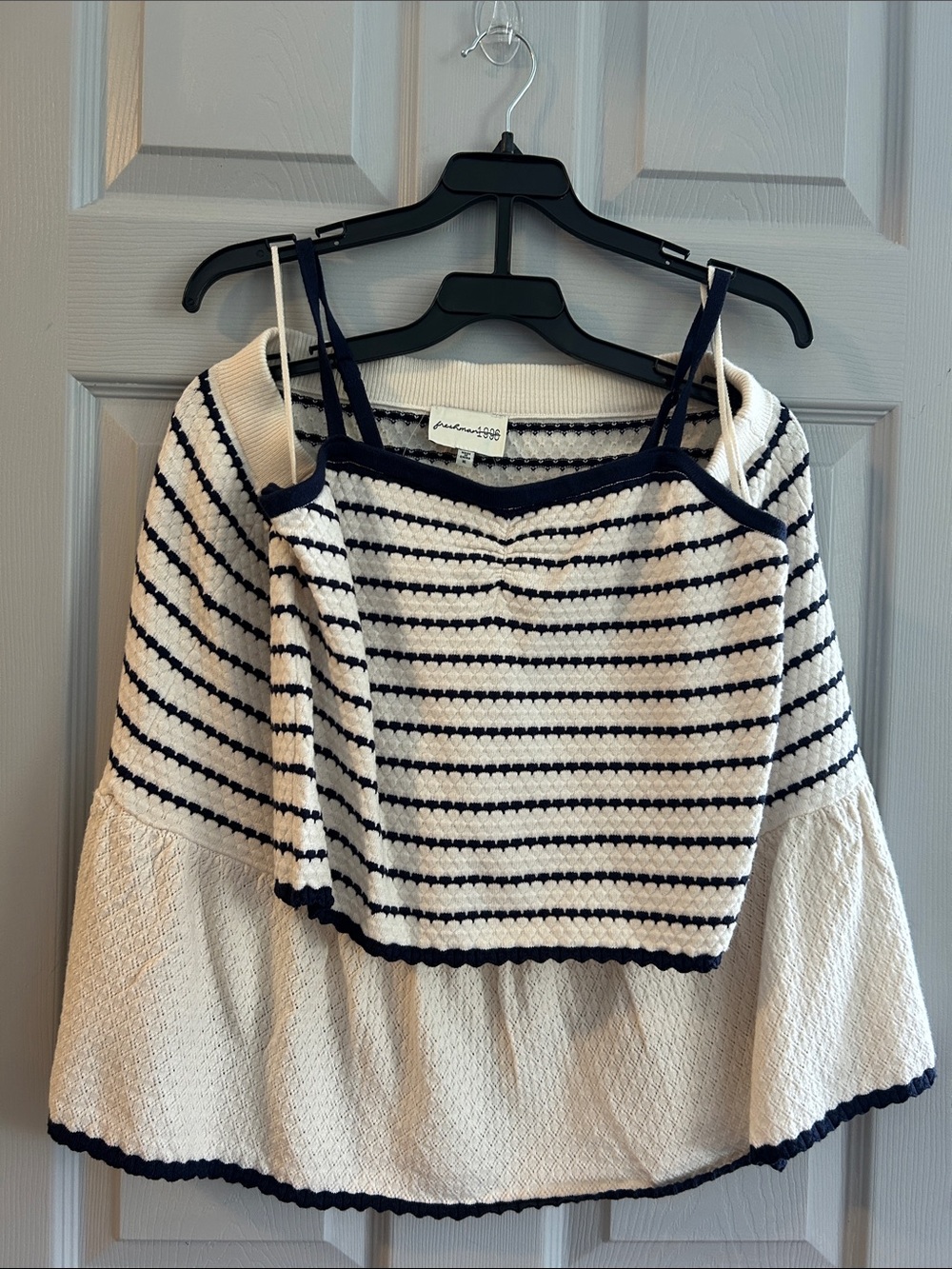 NWOT Cream & Navy Striped Crochet Knit Layered Cami with Skirt
